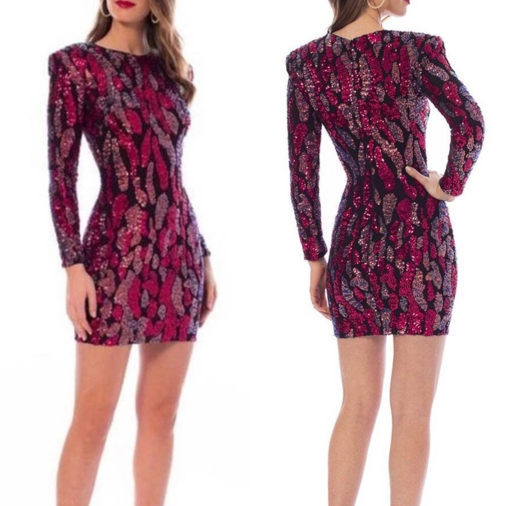 Helsi Milena-Elegant Sequin Long Sleeve Dress - Pink and Black
